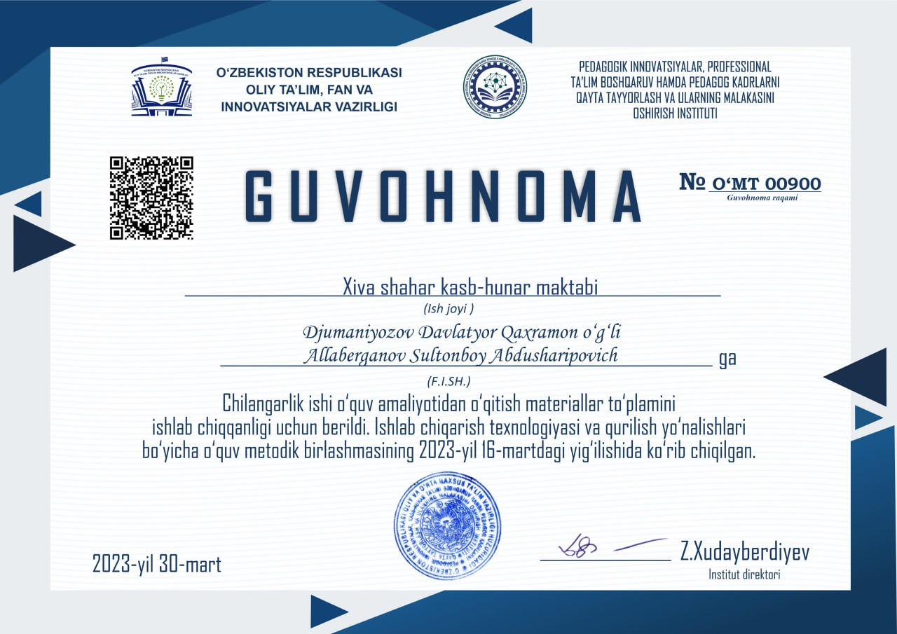 Djumaniyozov Davlatyor  Qahramon o'g'li va Allaberganov Sultonboy Abdusharipovich